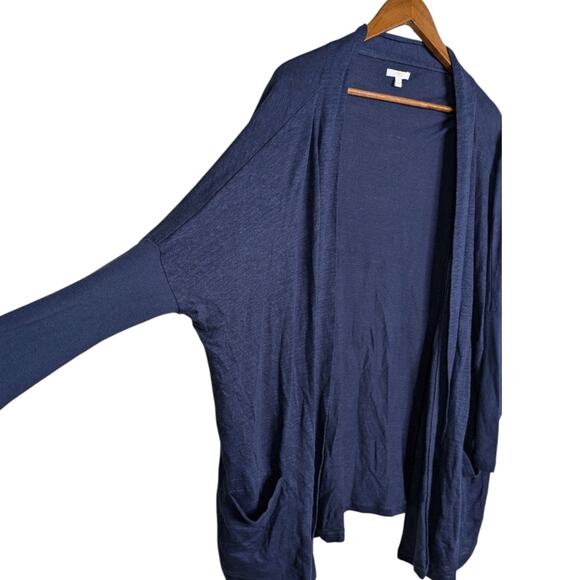 Lunya Linen Knit Cardigan Deep Blue Pockets One Size Open Front Sweater Robe - Picture 3 of 10